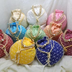 Handmade Brocade Potli Bag: Embroidered Silk Drawstring Favor Pouch