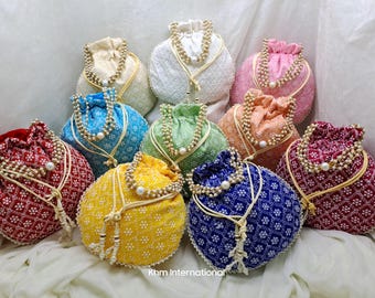 Indian Potli Bags for Wedding, Embroidered Silk Bridal Purse, Bridesmaid Gift, Ethnic Party Favor Handbag for Women
