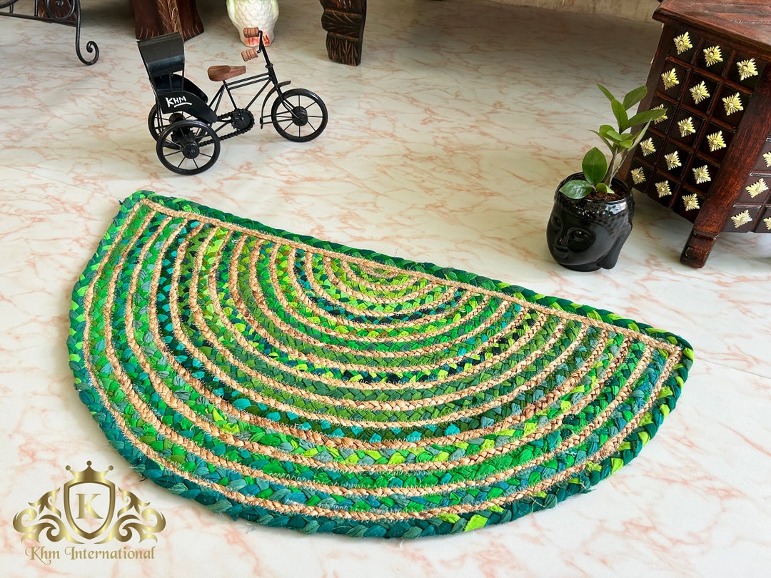 Multi Chindi Half Circle Rug, Half Round Entryways Rug, Staircase Mats
