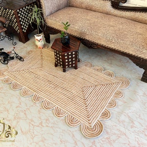 Tappeto in iuta smerlato bianco: tappeto boho tessuto a mano (1,8x2,7 metri)