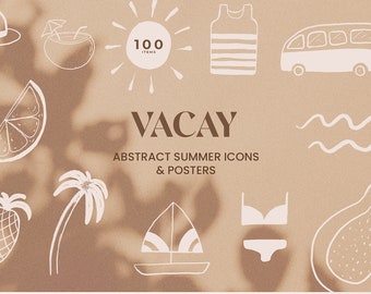 Abstract Summer Clip Art - Summer Line Art Illustration - Abstract Summer Poster - Summer Icons - Beach Vacation Travel Clip Art
