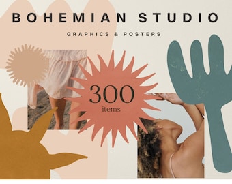 Imágenes prediseñadas boho abstractas - Imágenes prediseñadas eclécticas - Imágenes prediseñadas retro - Formas abstractas modernas de mediados de siglo - Icono ecléctico de verano - Paquete de imágenes prediseñadas Boho