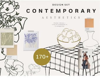 Pacote de arte de linha moderna PNG - Ilustração de arte de linha contemporânea - Arte de linha floral moderna - Pacote de belas artes - Pacote de pôster de arte de linha