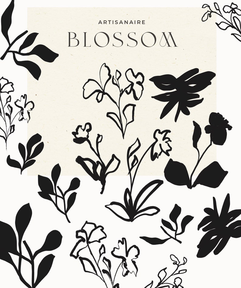 Abstract Botanical Illustration, Abstract Floral Clip Art, Fine Art Flower Drawing, Line Art Flower Clip Art, Hand Drawn Botanical Clip Art image 2