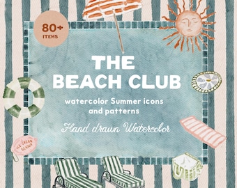 Hand Drawn Watercolor Summer Clipart – Amalfi Coast Icons and Frames (Digital Download)