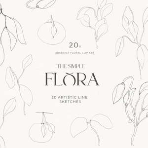 Hand Drawn Floral Line Art, Abstract Floral Clip Art, Abstract Botanical Illustration, Minimalist Pencil Sketch, Botanical Winter Clip Art