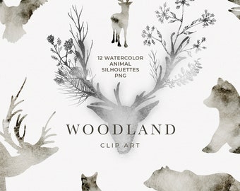 Watercolor Woodland Animal Clip Art - Winter Woodland Clip Art - Woodland illustration - Watercolor Deer - Winter Christmas Watercolor