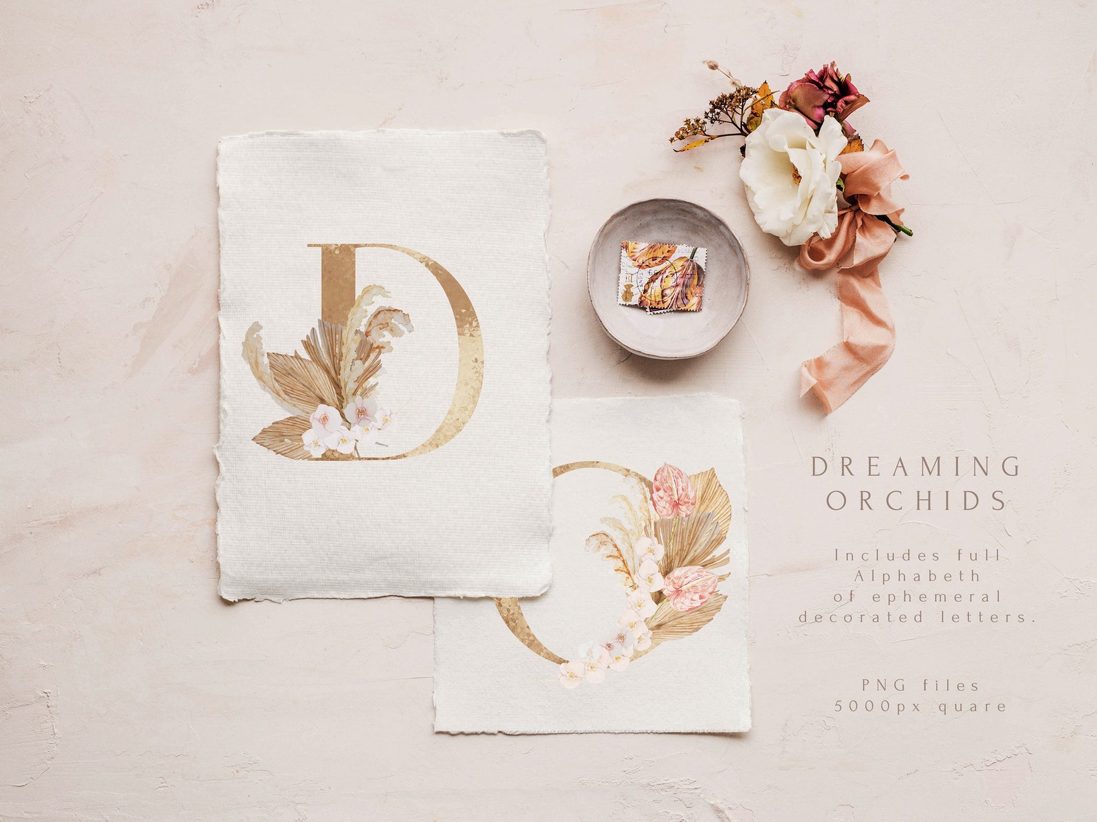 Boho Alphabet - Boho Wedding Watercolor - Wedding Monogram Clip Art ...