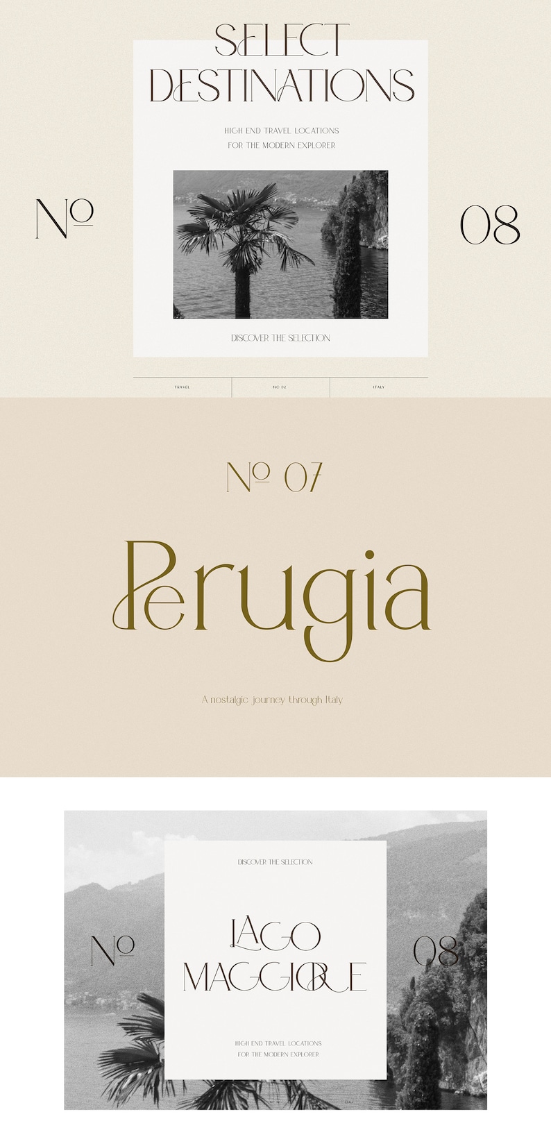 May include: A black and white photograph of a lake with mountains in the background. The text "No 08 JAGO MAGGIBLE" is in the centre of the image. The text "HIGH END TRAVEL LOCATIONS FOR THE MODERN EXPLORER" is below the main text.