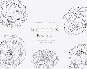 Arte de linha botânica - clipart de linha floral - arte de linha floral moderna - ilustração de flor vetorial - Clip Art e Vetores de Linha Botânica