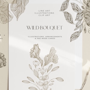 Handgezeichnete botanische Line Art Blumen - Handgezeichnete Blumen Clip Art - Fine Art Botanische Clip Art - Mystische Line Zeichnung Blumenbündel