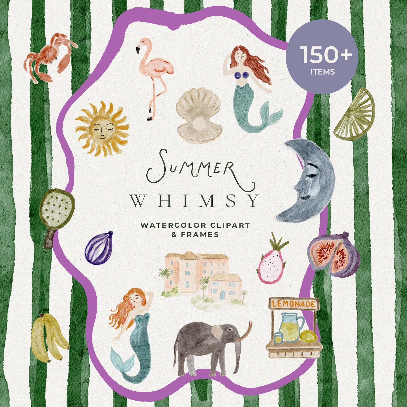 Whimsy Clips Water Whimsical Watercolor Frames - Watercolor Summer Icons - Whimsy ...