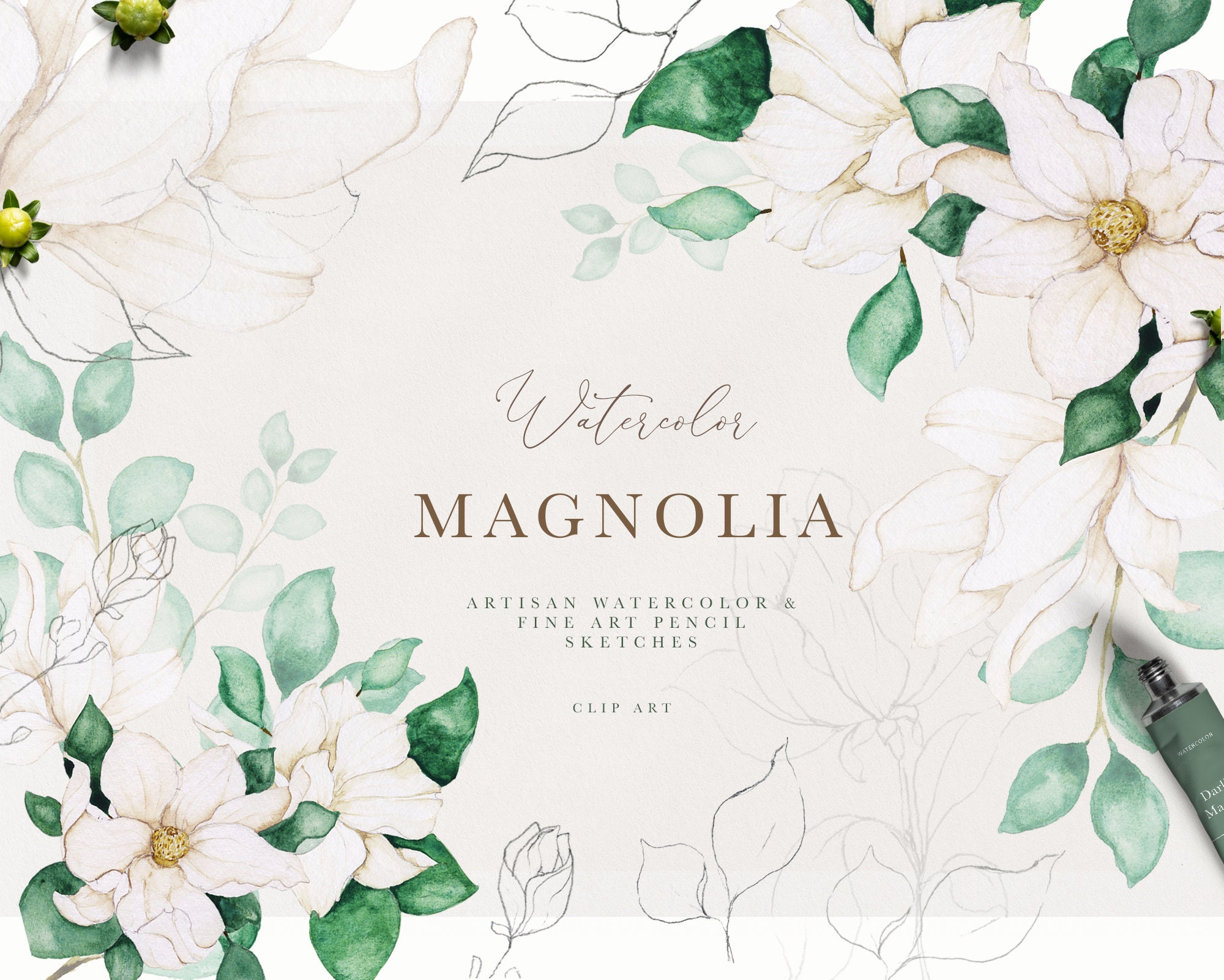 Download Watercolor Floral Clip Art Magnolia Watercolor Flowers Etsy