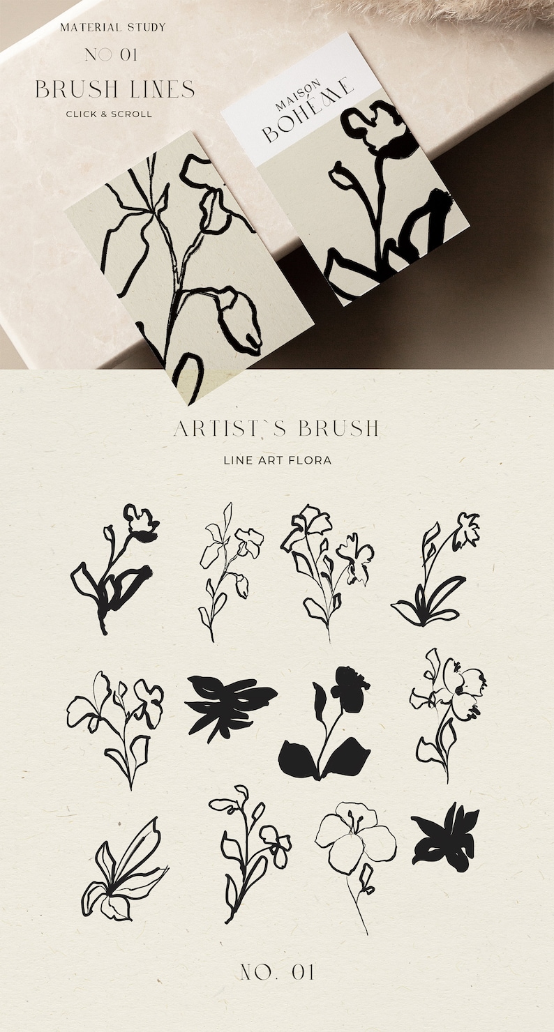 Abstract Botanical Illustration, Abstract Floral Clip Art, Fine Art Flower Drawing, Line Art Flower Clip Art, Hand Drawn Botanical Clip Art image 3