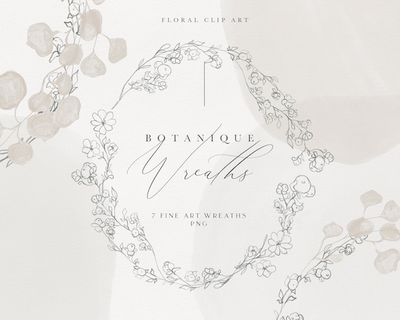 Fine art floral clip art - fine art wreath - clip art wreath - modern floral sketch - pencil sketch flower - botanical line art flower