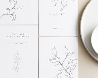 Imágenes prediseñadas botánicas de bellas artes - boda de bellas artes - ilustración de flores abstractas - arte de línea botánica - ilustraciones florales minimalistas