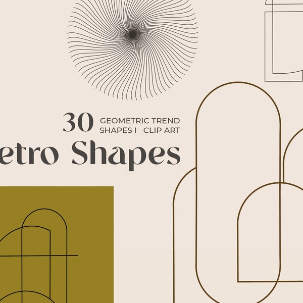 Mid Century Modern Clip Art, Retro Design Clip Art, 70's Retro Shape Clip Art, Geometric Shapes, Abstract Contemporary Clip Art