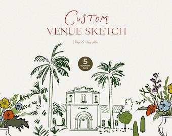 Custom Wedding Venue Illustration - Wedding Invitation Sketch - Hand Drawn Save the Date - Custom Venue Line Art - Bespoke Wedding Card