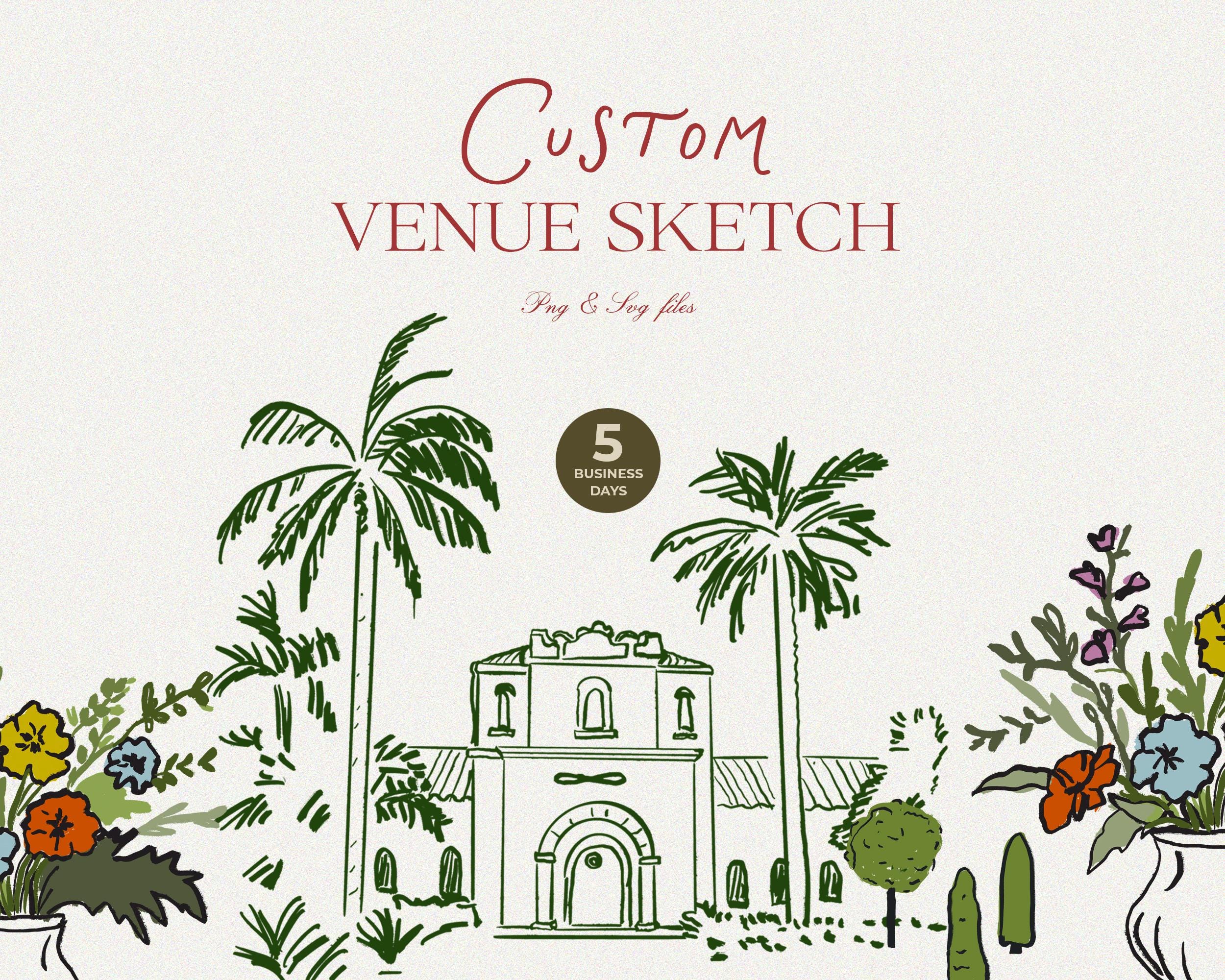 Custom Wedding Venue Illustration - Wedding Invitation Sketch - Hand ...