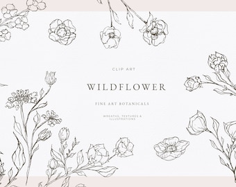 Bellas artes botánica clip art - boda de bellas artes - ilustración de flores abstractas - arte de línea botánica - clipart floral vintage