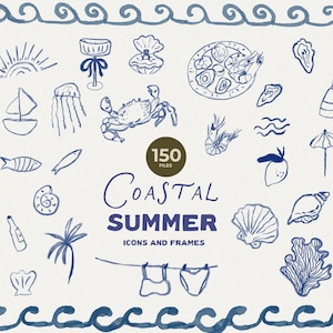 Hand Drawn Coastal Icons - Summer Line Art Icons - Dolce Vita Icons - Handmade Icon PNG - Coastal Wedding - Amalfi Coast Icons