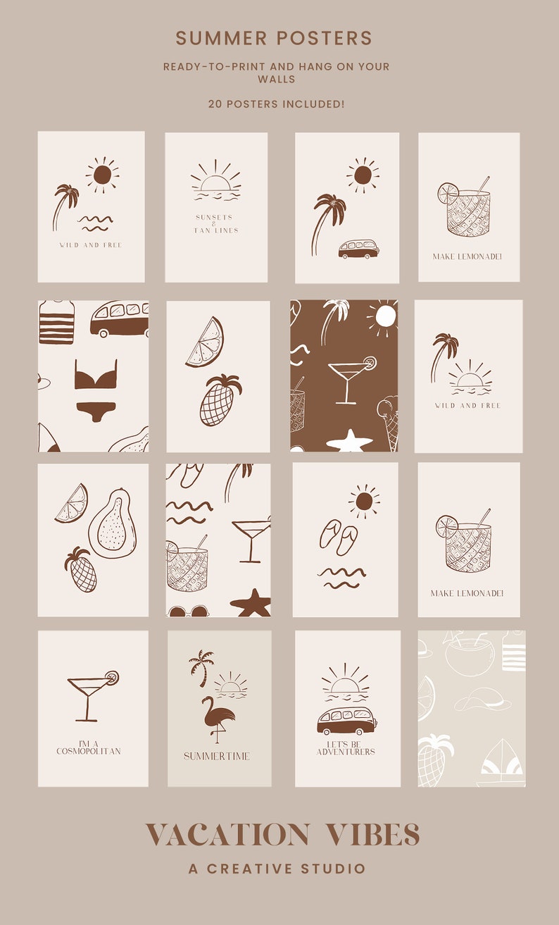 Abstrakt sommar clipart - sommar linjekonst illustration - abstrakt sommar affisch - sommar ikoner - strand semester resor clipart bild 2