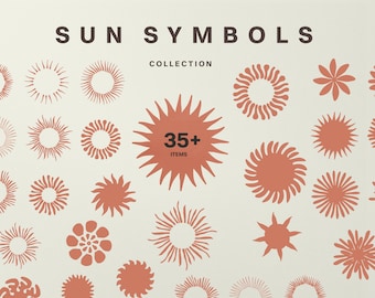 Sun Symbol Clip Art PNG, Boho Sun Clipart, Eclectic Boho Clipart, Sun Illustration PNG, Celestial Symbol, Summer Icon PNG, Retro Boho Sun