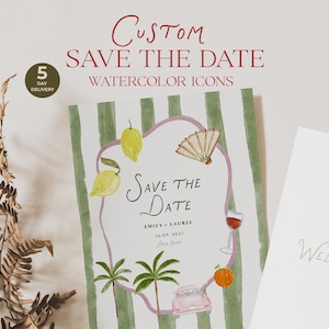 Tarjeta de invitación personalizada - Invitación de boda a medida - Tarjeta de invitación dibujada a mano - Iconos de boda personalizados - Icono de boda caprichoso