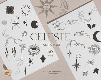 Celestial spiritual line art clip art, celestial illustration, fine art alchemy clip art, sun and moon symbol line drawing, hand drawn moon