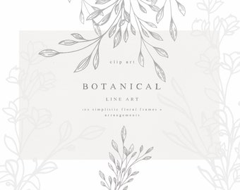 Botanical line art, floral clip art, floral vector illustration, floral frame clip art, hand sketched floral clip art, rustic floral clipart