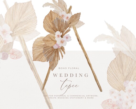 Boho blush wedding watercolor clip art - boho flowers clip art - pampas grass clip art - dried leaves watercolor - watercolor wedding arch