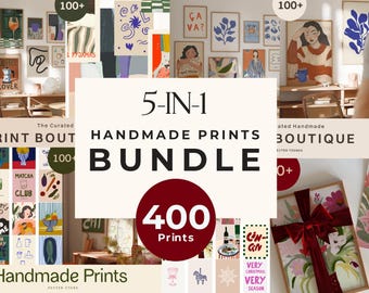 400 Handmade Prints Mega Bundle - Hand Drawn Printable Bundle - Digital Prints Gallery Wall Set - Commercial Use Poster Bundle