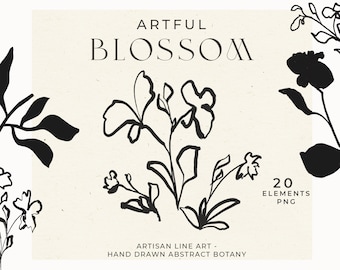 Abstract Botanical Illustration, Abstract Floral Clip Art, Fine Art Flower Drawing, Line Art Flower Clip Art, Hand Drawn Botanical Clip Art