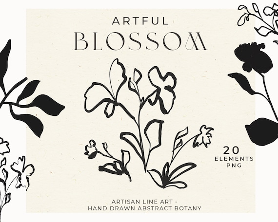 Abstract Botanical Illustration, Abstract Floral Clip Art, Fine Art Flower Drawing, Line Art Flower Clip Art, Hand Drawn Botanical Clip Art