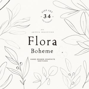 Fine Art Hand Drawn Leaves and Foliage - Hand Drawn Flower Line Art - Floral Clip Art - Fine Art Flower Drawing - Line Art Leaves and Twigs