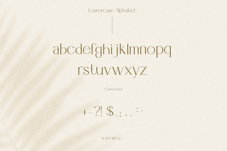 May include: A lowercase alphabet and special characters in a simple, minimalist font style. The font is a light brown colour and is displayed on a white background.