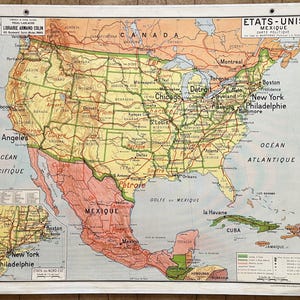 Stati Uniti, America / Stati Uniti d'America - Vecchia mappa scolastica Vidal Lablache 51, 1940 / Vecchia mappa scolastica