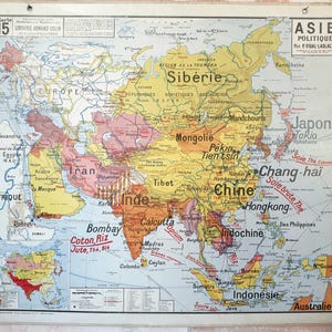 Asia politica / Asia - Mappa della vecchia scuola Vidal-Lablache 15, 1950 - Mappa della vecchia scuola