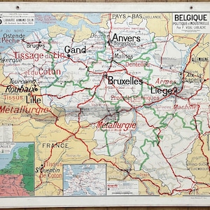 Belgique / Belgium - Ancienne carte scolaire Vidal-Lablache 25, T32, 1930 / Very old school map