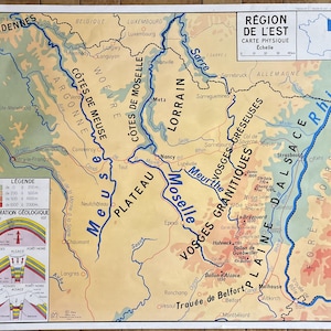 Regioni del Nord-Est della Francia / Nord-Est - Vecchia mappa scolastica MDI 1-2, 1964 / Vecchia mappa scolastica