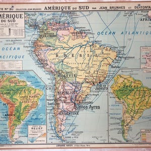 Sud America, Brasile / Sud America, Brasile - Mappa della vecchia scuola Hatier Brunhes 20, 1930 / Mappa della vecchia scuola