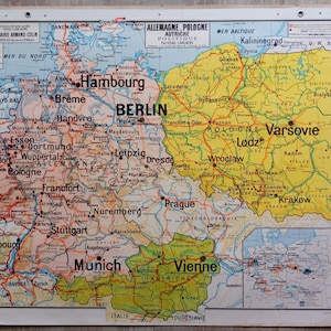 Allemagne / Germany, Austria, Poland - Ancienne carte scolaire Vidal-Lablache 2Z, 1950  / Old school map