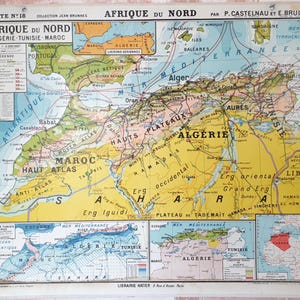 Afrique du Nord, Maghreb / North Africa - Ancienne carte scolaire Hatier Castelnau 18, 1960 / Old school map