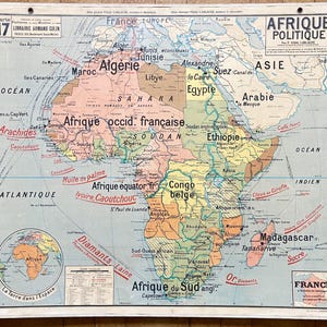 Afrique politique, colonies / Africa - Ancienne carte scolaire Vidal-Lablache 17, 1930 - Old school map