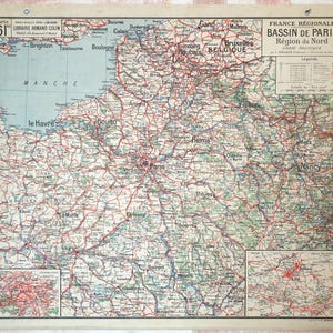 Francia Parigi, bacino di Parigi / bacino di Parigi - Mappa della vecchia scuola Vidal-Lablache 61, 1940 / Mappa della vecchia scuola