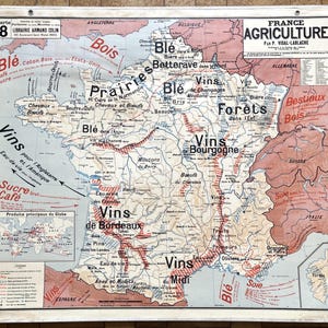 France Agriculture Industrie / Industry - Ancienne carte scolaire Vidal-Lablache 8, 1950 - Old school map
