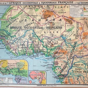 Afrique équatoriale et occidentale française / French equatorial  Africa - Ancienne carte scolaire Hatier 51, 1930 / Old school map