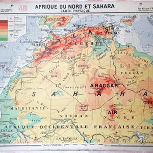 Nord Africa, Tunisia / Nord Africa, Tunisia - Mappa della vecchia scuola Hachette 21-22, 1950 / Mappa della vecchia scuola