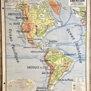 Continente americano, America / America - Vecchia mappa scolastica Vidal-Lablache 18, 1930 / Vecchia mappa scolastica