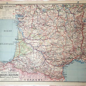 France Ouest, Aquitaine, Pyrénées /  Western - Ancienne carte scolaire Vidal-Lablache 63, 1940 / Old school map